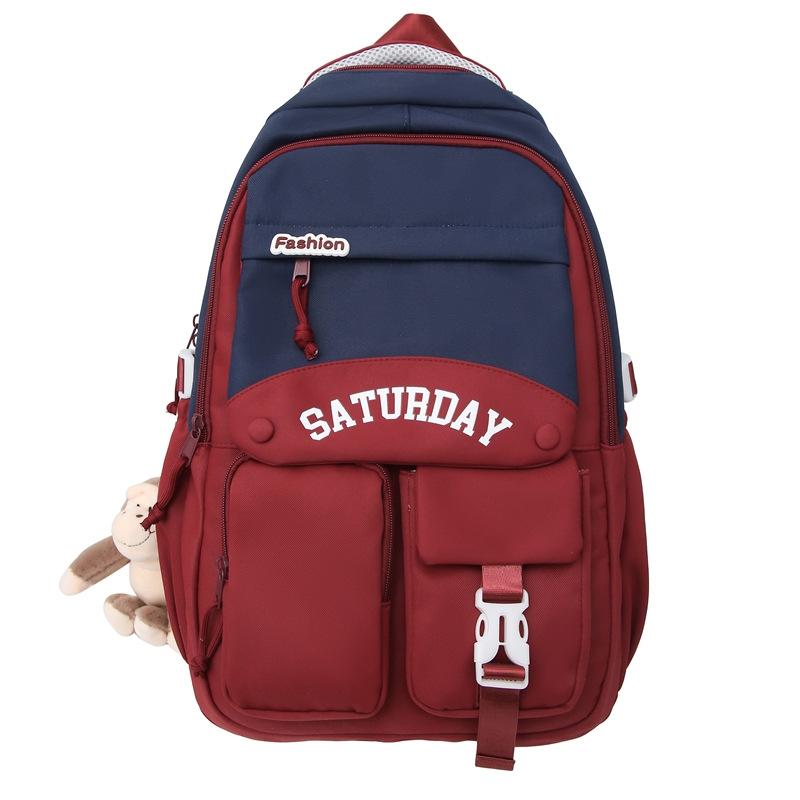 

Junior High School Female Students School Bag Contrasting Color Middle School Students Backpack Trendy Cool New Large Capacity Couple Backpack single bag
