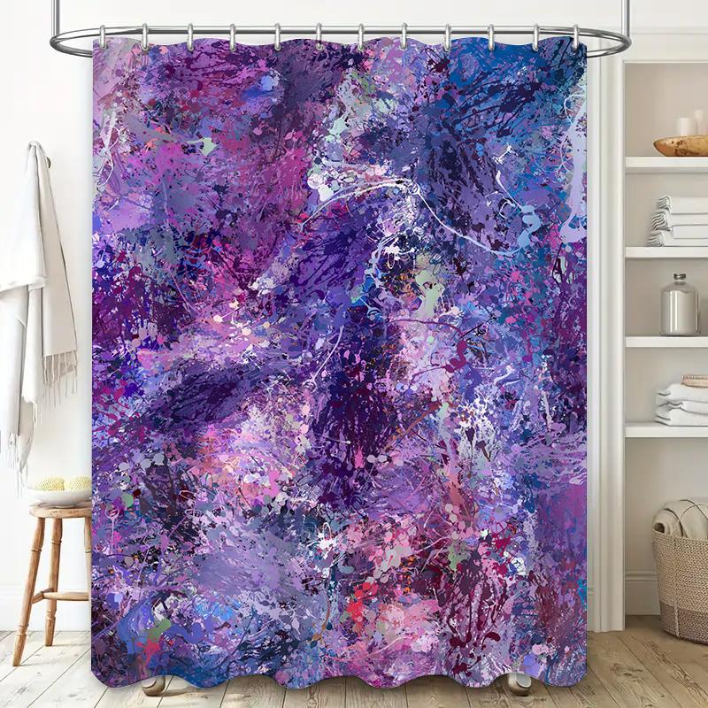 Abstract Bathroom Shower Curtain With Purple, Pink Blue Artistic Design Modern Home Decor For Bathtub 72 X 84 Inches (183Cm X 21
