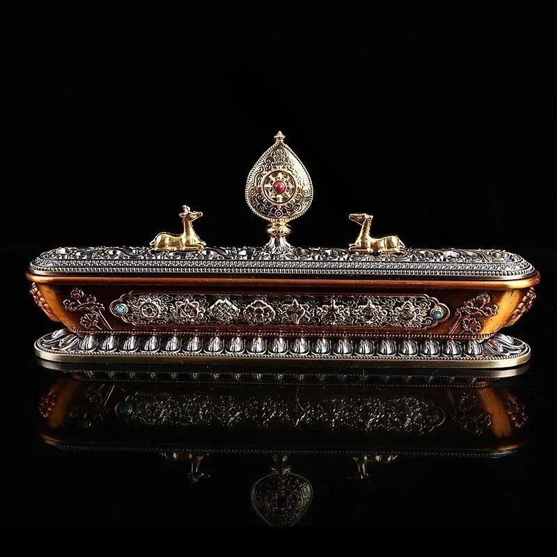 Reindeer Sanskrit Incense Stick Burner, Alloy Buddhist Tibetan Worship, Meditation, Engraving Fire, Mandala Smoke Supply Furnace