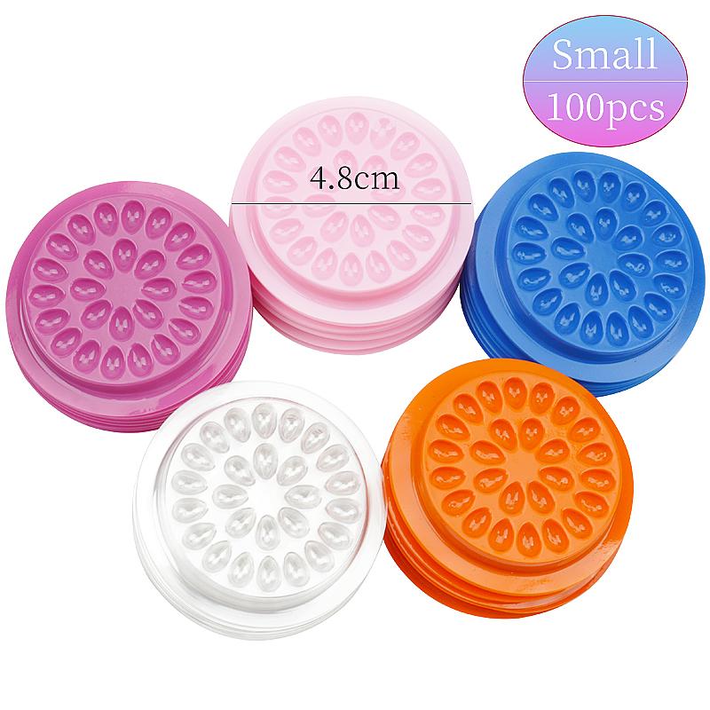 100Pcs Disposable Eyelash Glue Pallet Eyelash Extension Glue Pads Stand Eyelash Plastic Transparent Glue Holder Glue Gasket 100pcs mix color