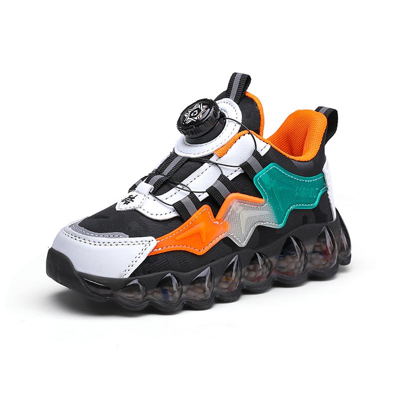 Mesh Sports Shoes with Rotating Buttons for Boys - Soft Sole Running and Basketball Shoes for Children