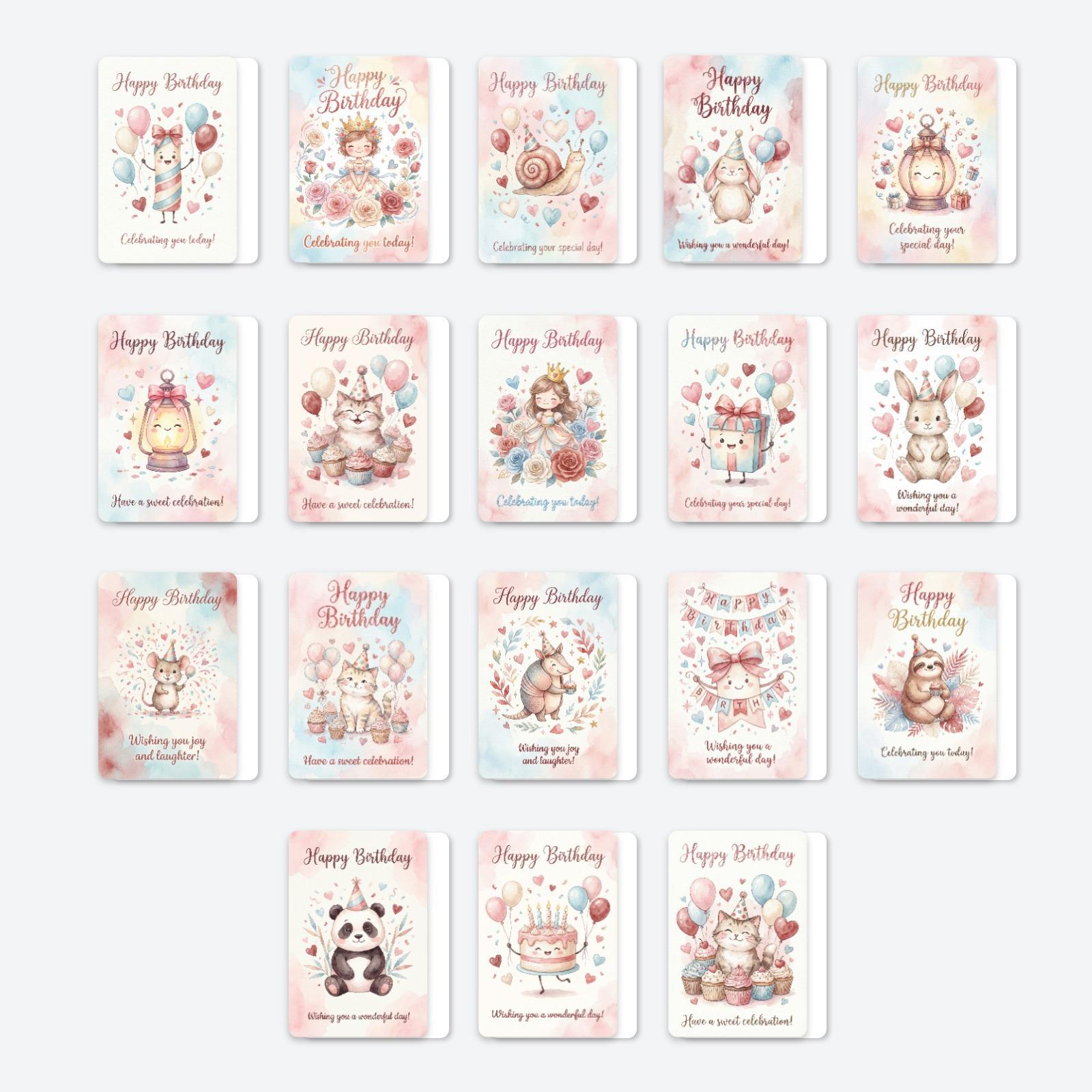 

36 Watercolor Cartoon Birthday Wish Cards Cute Birthday Text Cards Spot Batch RXHB0460
