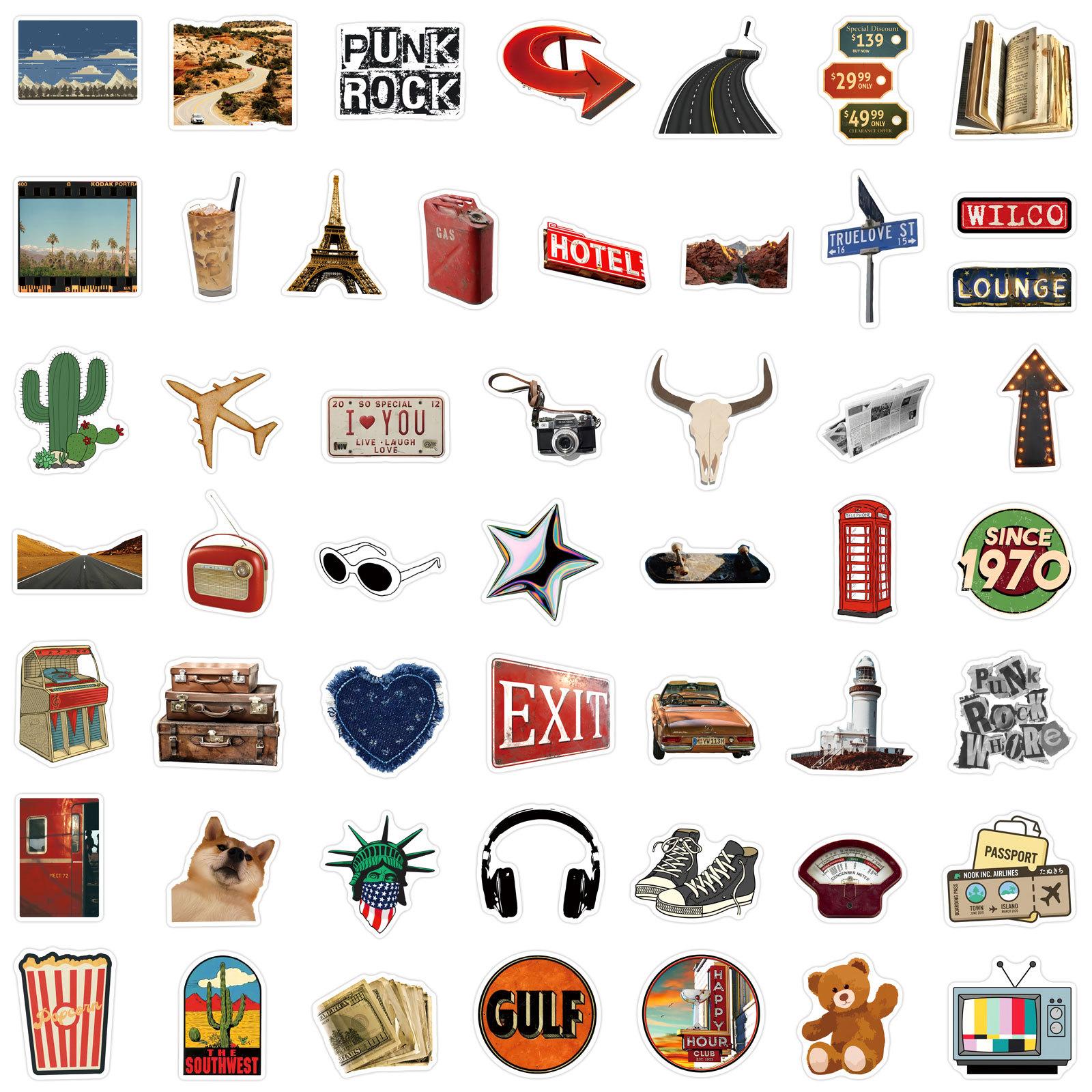 

50/100 Pcs American Vintage Aesthetic Stickers for Cup Notebook Desk Suitcase Phone Guitar Envelope Waterproof Decals