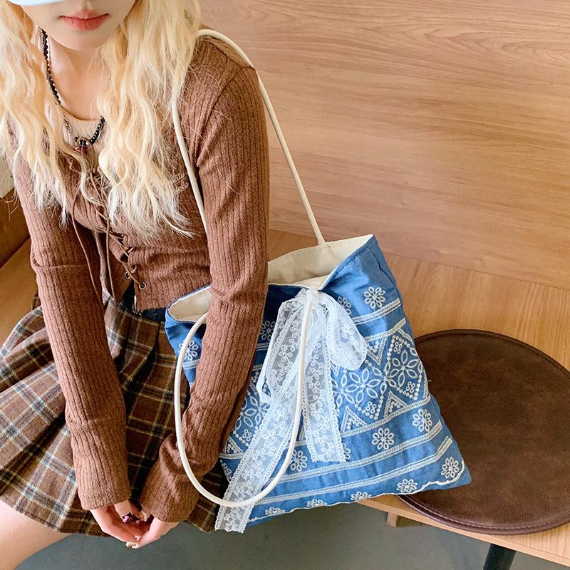 Casual canvas bag Korean lazy style underarm bag women's 2025 new denim tote bag large capacity shoulder bag
