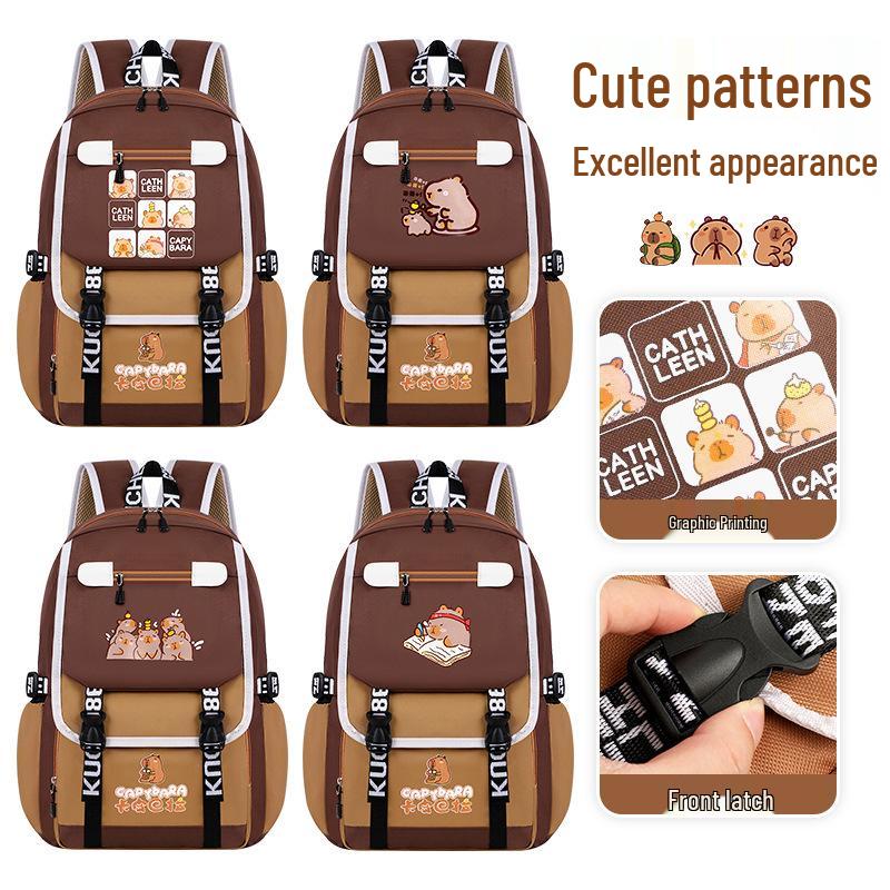 Ryggsäck med stor kapacitet och vattentät kapybara för barn - Lättviktig, ryggskyddande skolväska