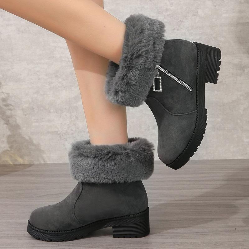 Snow boots autumn and winter new fluffy thick heel plush short boots warm large size cotton boots