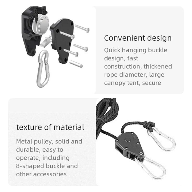 2pcs Adjustable Hanging Rope Awning Guy Ropes Adjustable Lifting Rope Lanyards For Tent Pulley Hooks