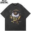 Hip Hop  Washed Black TShirt Streetwear Big Eye Graphic T Shirt Hipster Men Tshirt Cotton Unisex Tops Tees Dope Apparel