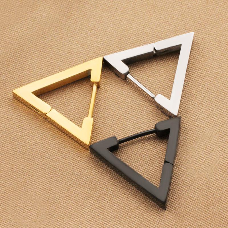 1 Pair Unisex Punk Rock Geometric Triangle Stainless Steel Earrings Women Men Piercing Push-Back Clip Ear Rings Party Zircon