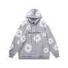 RogueWave Autumn and Winter Black Hooded Flower Print Sweatshirt White Flower Pattern Men's Casual Top