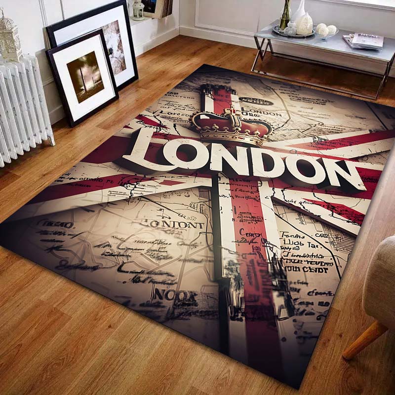 Vintage London Stadskarta Tryck Matta för Vardagsrum Sovrum Sängsida Soffa Golvmatta Modern Heminredning Områdesmatta Stor Storlek