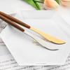 Brown Gold Stainless Steel Dinnerware Set with Imitation Wooden Handle - 4/16 Piece Cutlery Set including Knife, Spoon, Fork