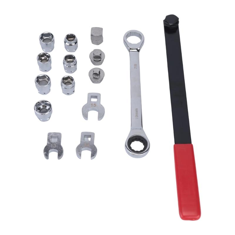 Spring Tensioner Removal and Adjustment Service Kit with Extension Bar, Drive Pieces, Crowfoot Heads, and Blow-Molded Storage Case