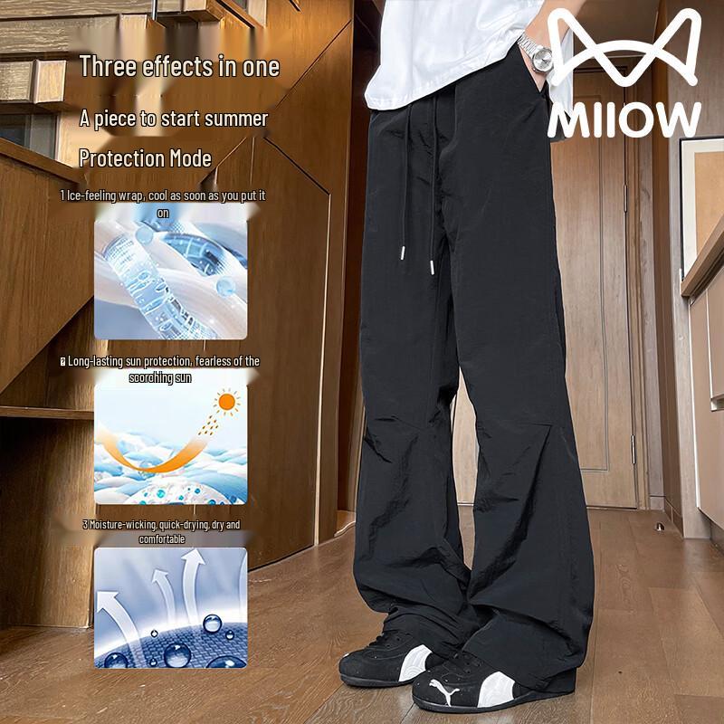 MiiOW Men s Summer Ice-Feel Quick-Dry Straight-Leg Casual Pants S чёрный