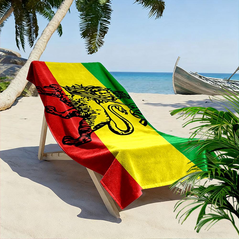 Large Beach Towel with Rastafari Lion Flag Print, Quick Dry, Soft and Absorbent, for Reggae Fans Beach Pool Travel