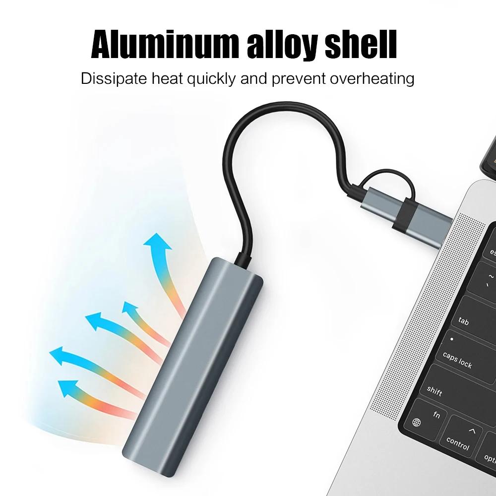 5-in-1 USB-A3.0 Docking Station USB-C Data Transmission Cable Adapter Ethernet Rj45 Gigabit Network Card Type-C Hub for Laptops