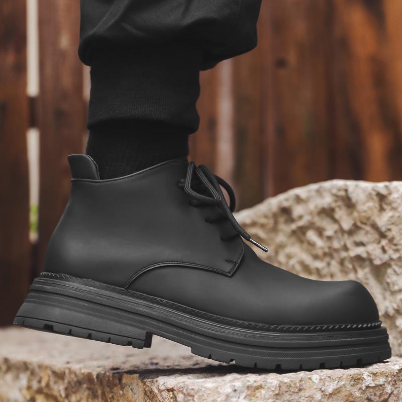 Autumn British Style Martin Boots Men's Ins Locomotive Tooling Boots Thick Sole Heightening Medium Top Leather Boots Short Boots Men 23008-J