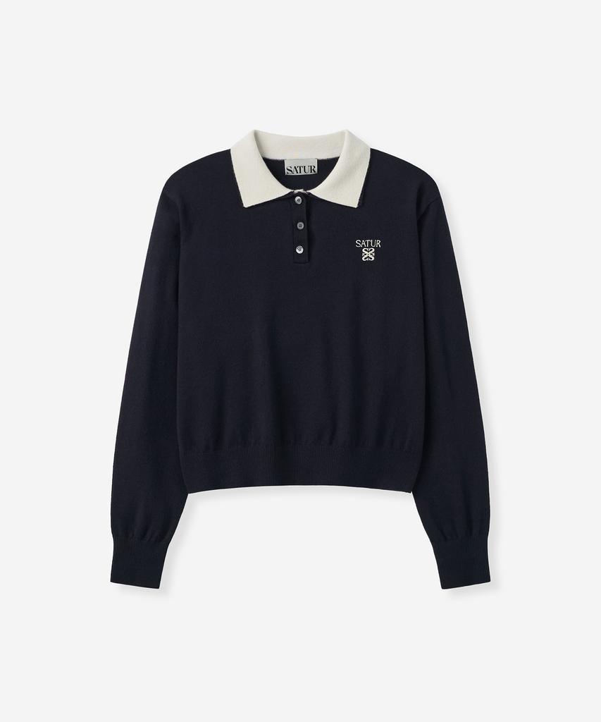 SATUR (W) Layered Polo Knit Navy