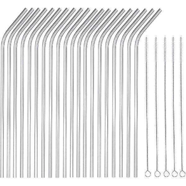 25 Piece Set Stainless Steel Straws Long 8.5 Inch Drinking Metal Straws Reble Drinking Straws for 20 OZ (20 Straight| 5 Brushes)