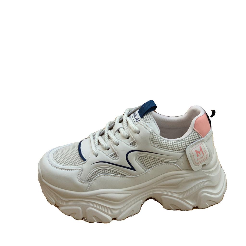 Leather Women's Spring and Autumn New Small Man Thick-soled Heightened Fried Street Sports Shoes Breathable Casual Net Shoes