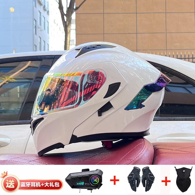 Full Face Motorcycle Helmet With Dual Visor Winter Warm Lining Bluetooth Slot Scooter Riders Men Women All Season