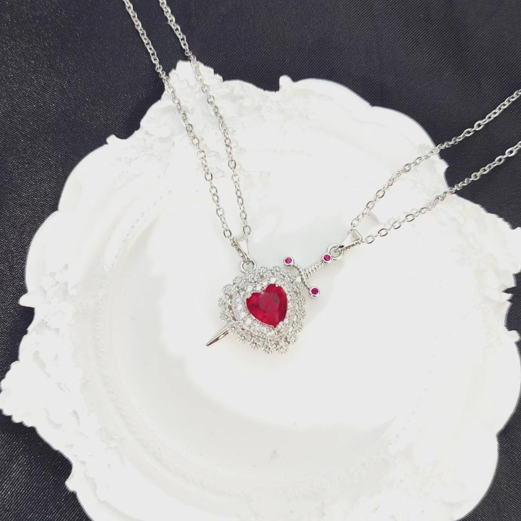 Tk Sword Love Couple Necklace Simple Personality Versatile Heart Dagger Men'S And Women'S Accessories Pendant