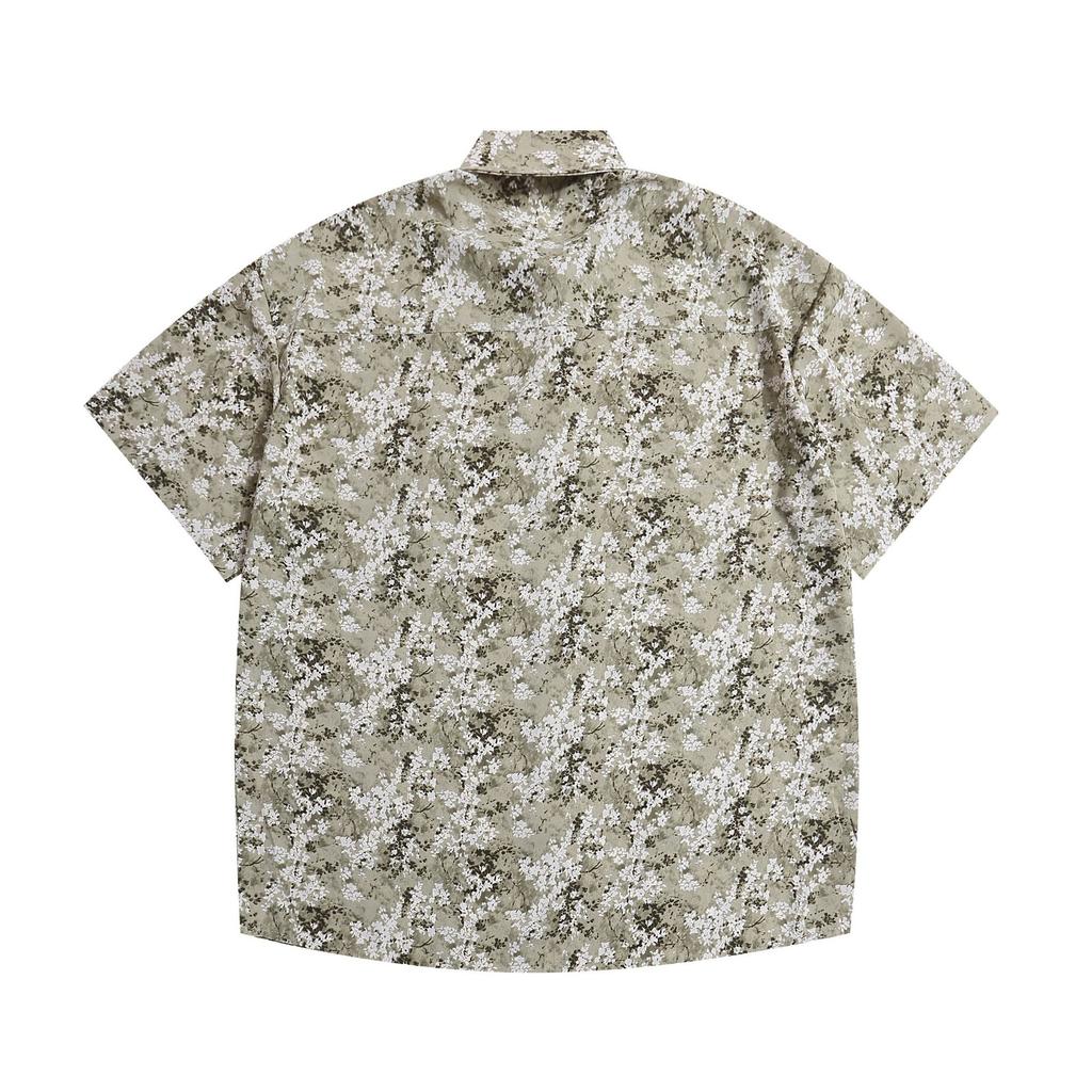 Floral Short Sleeved Shirt for Men, European and American Trend, Digital Printing, Casual Loose Fitting Japanese Style Lapel Shirt, Thin Cardigan