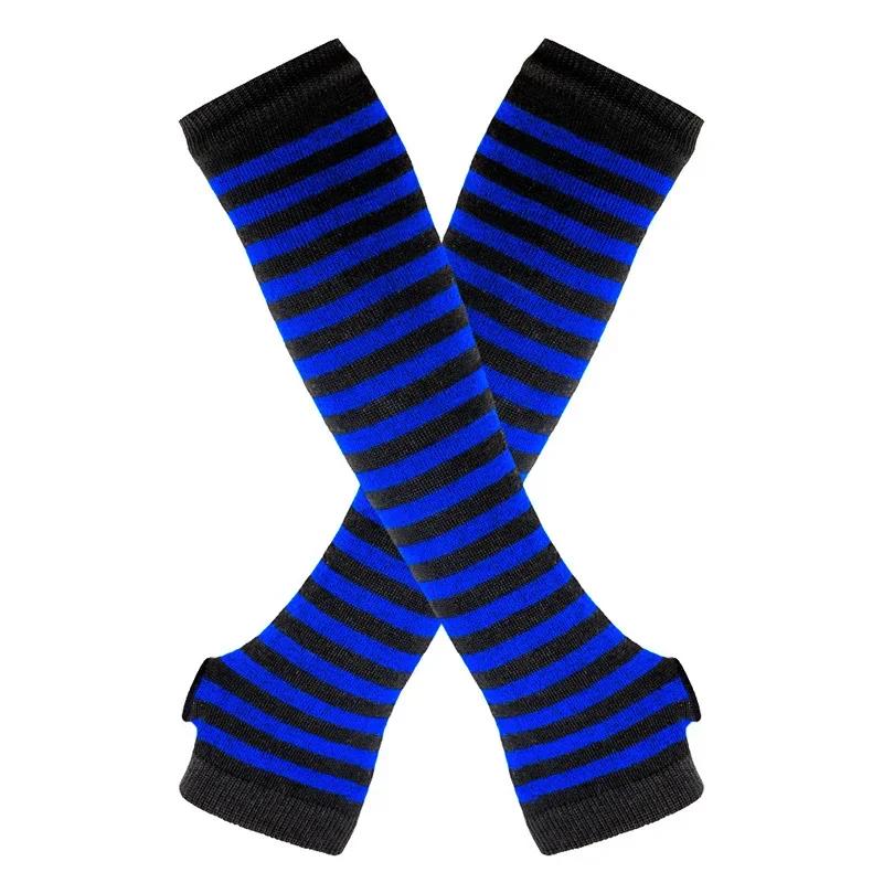 New Fashion Long Glove Arm Cover Classic Pink Black and White Striped Fingerless Elbow Gloves Warmer Knitted Long Wristband