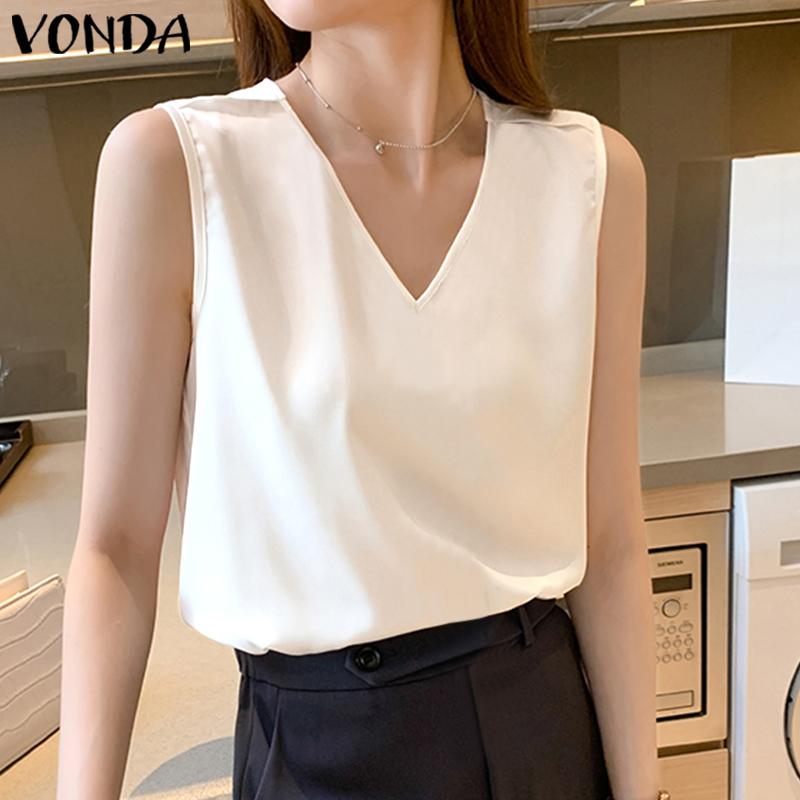 

VONDA Летние женские однотонные топы без рукавов с V-образным вырезом