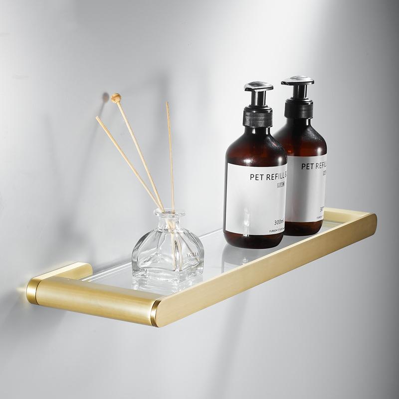 

Brass Brushed Gold Bathroom Shelf Glass Shower Storage Rack Black Toilet Cosmetic Rack Wall Wash Rack Bathroom Shelving