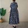 Short Sleeve Plus Size Cotton Vintage Floral New In Dresses for Women Casual Loose Long Summer Dress