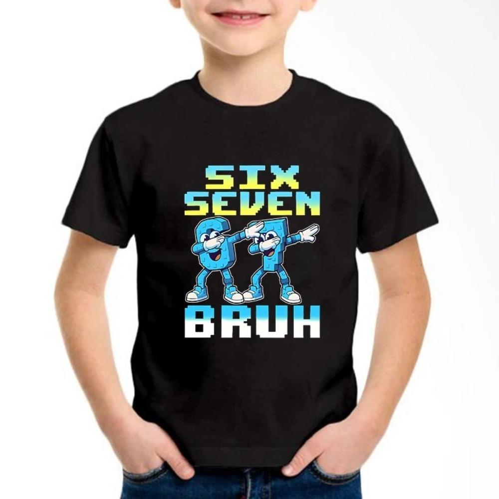 Kids Comfortable Tshirt Top New Funny Six Seven Italian Brainrot 67 Number Graphic Print T-Shirt Boy/Girl Summer Short Sleeved 110