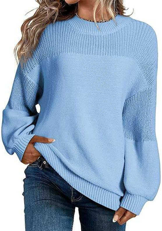 Women's Lantern Sleeve Round Neck Pullover Sweater