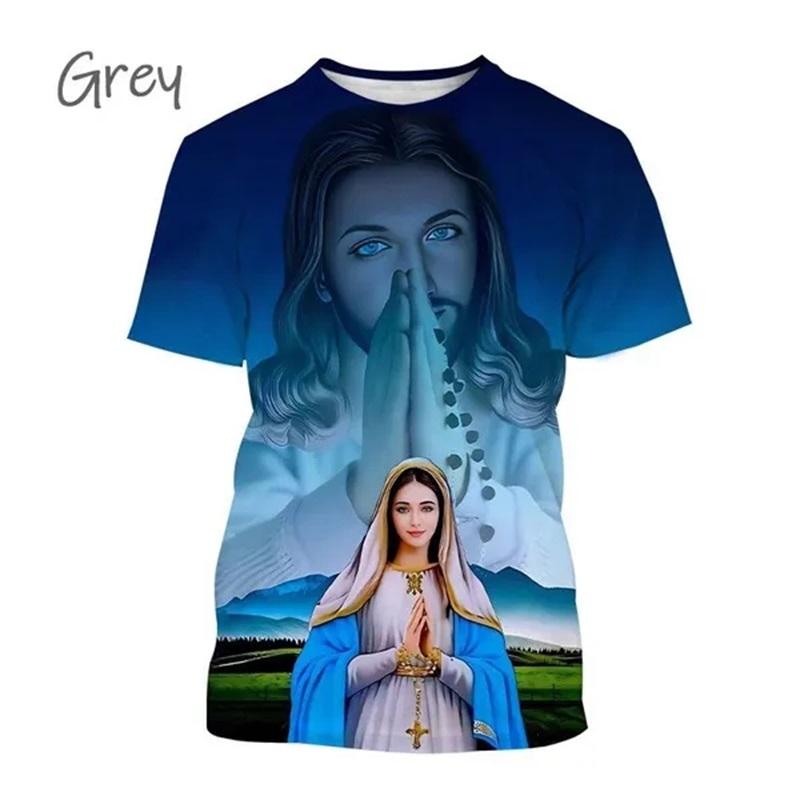 Christian Mother Of God Virgin Mary T-Shirt For Men Jesus Loves XXS