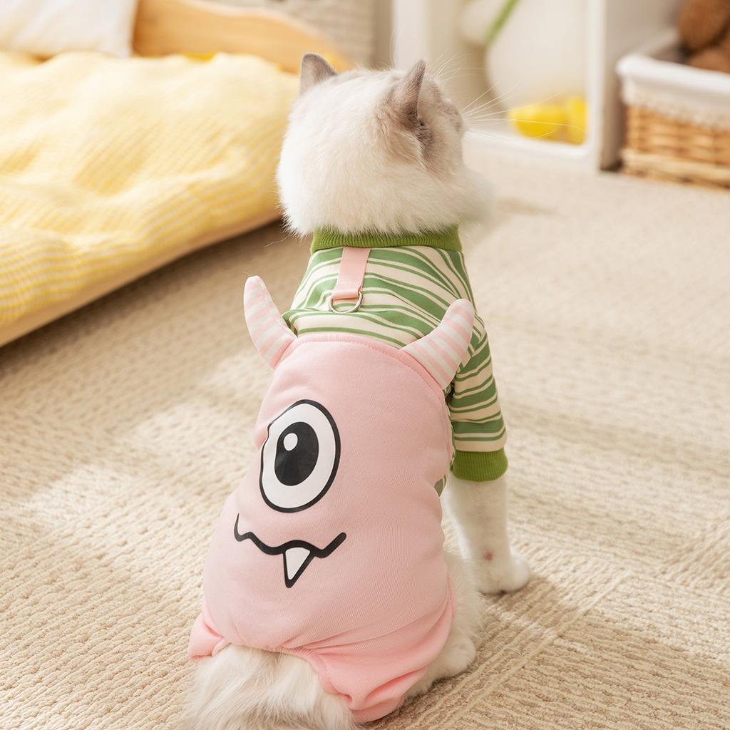 Autumn and Winter Dog Big-eyed Monster Striped Small and Medium-sized Dog Warm Four-legged Cat Teddy Bear Pet Clothes
