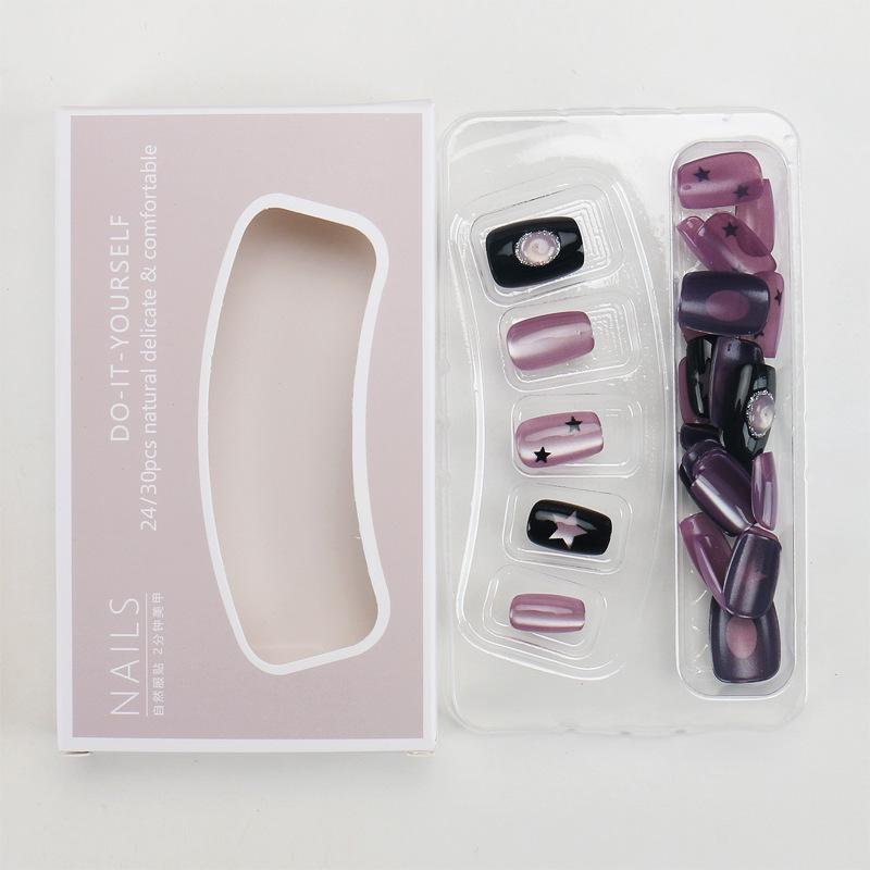 Purple Cat Eye Press-on Nails: Handmade, Stylish Star Manicure Tips