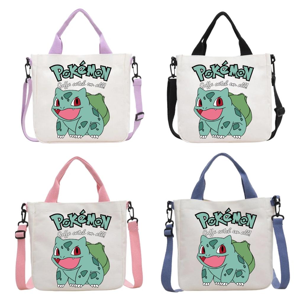 Pokemon Canvas Crossbody Bag Pikachu Cartoon Pattern Print Handbag Fashion Portable Large Capacity Travel Shopping Storage Kid Friendly Entertaining