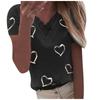 Women Hearts Print V-neck Lace Patchwork Short Sleeve T-shirt Pullover Blouse