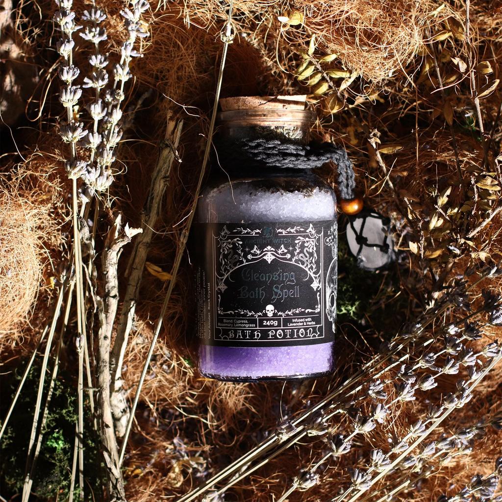 Ancient Witch Bath Spell Potion & Rock Crystal Amulet – Cleansing
