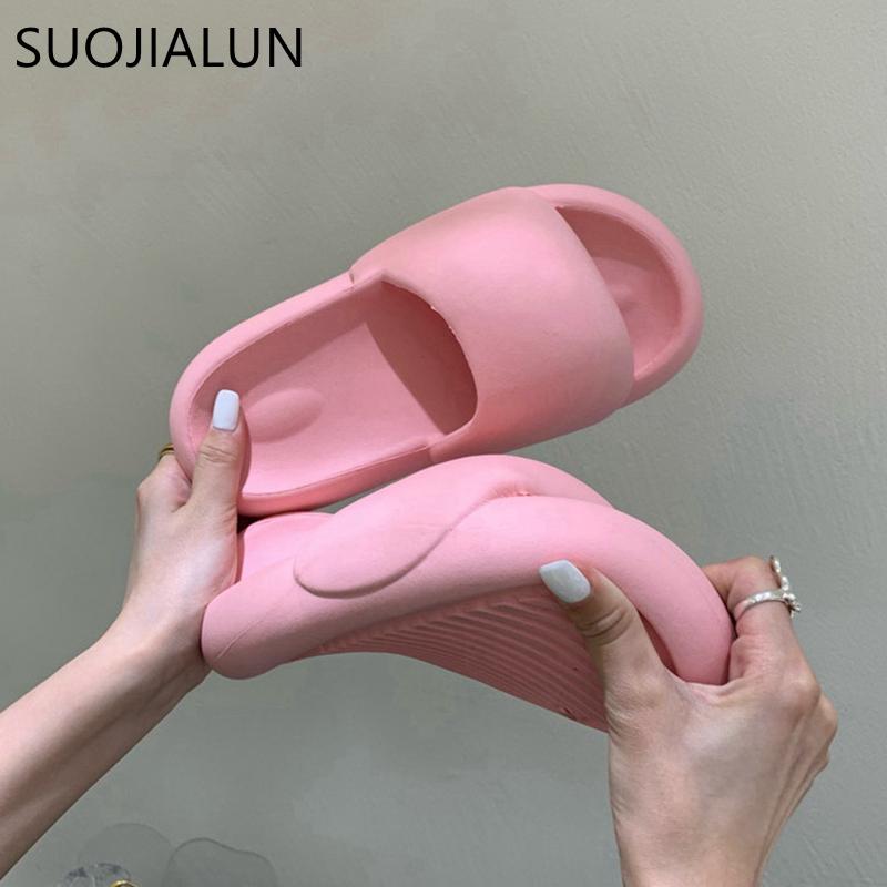 Fashion SUOJIALUN 2025 Summer Fashion Candy Colors Women Slipper Thick Platform Indoor Bathroom Soft EVA Anti-slip Home Floor Slides