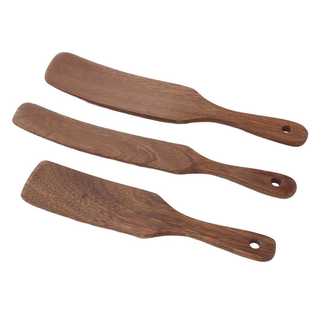 3 PCS Wooden Spatula with Wide Shovel Head Non Slip Teak Turner Spatula for Steak Pizza Milk Salad