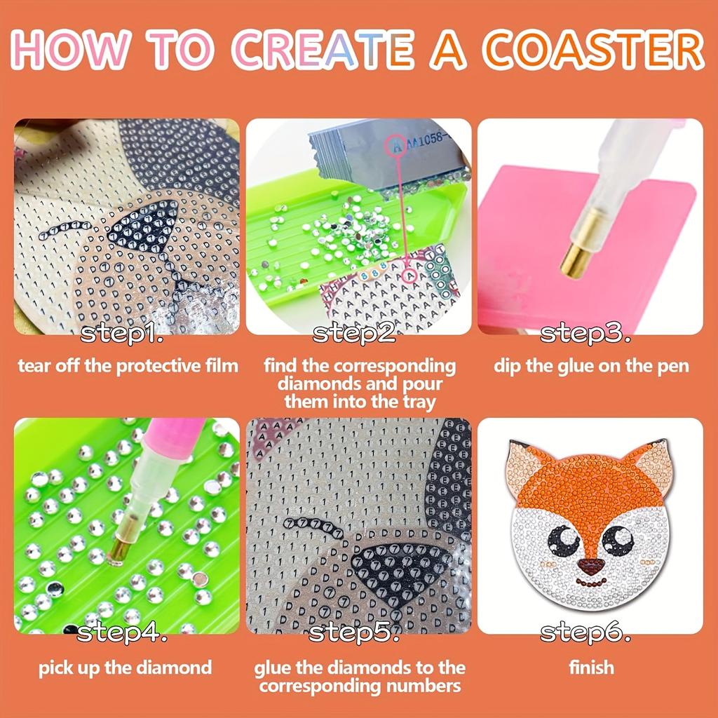 10 Cute Wildlife Diamond Painting Coasters Set, DIY Animal Diamond Painting Coasters, with Stand, Diamond Art Coasters for Beginners