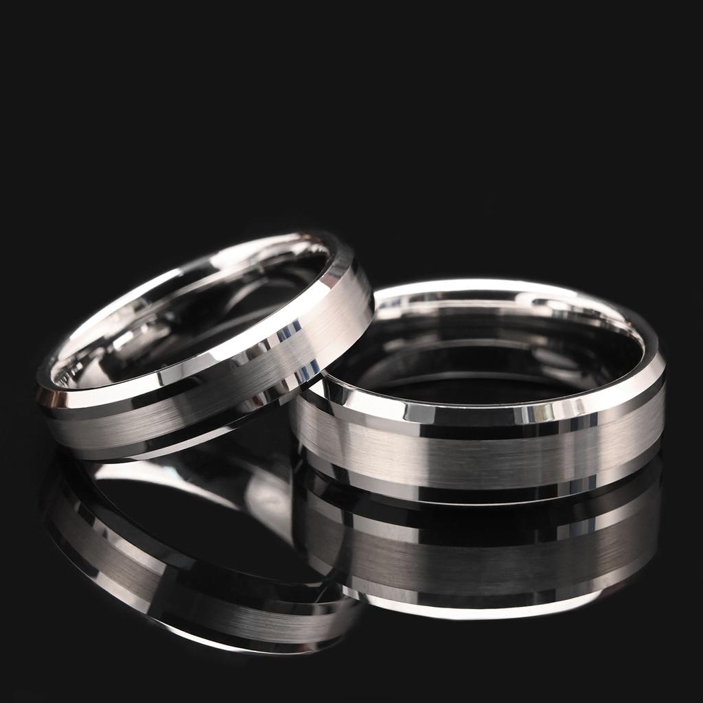 8MM/6MM Silver Tungsten Ring Anillos Bague Homme Pareja De Compromiso  Jewelry Men's Wedding Bands Couple Engagement Ring