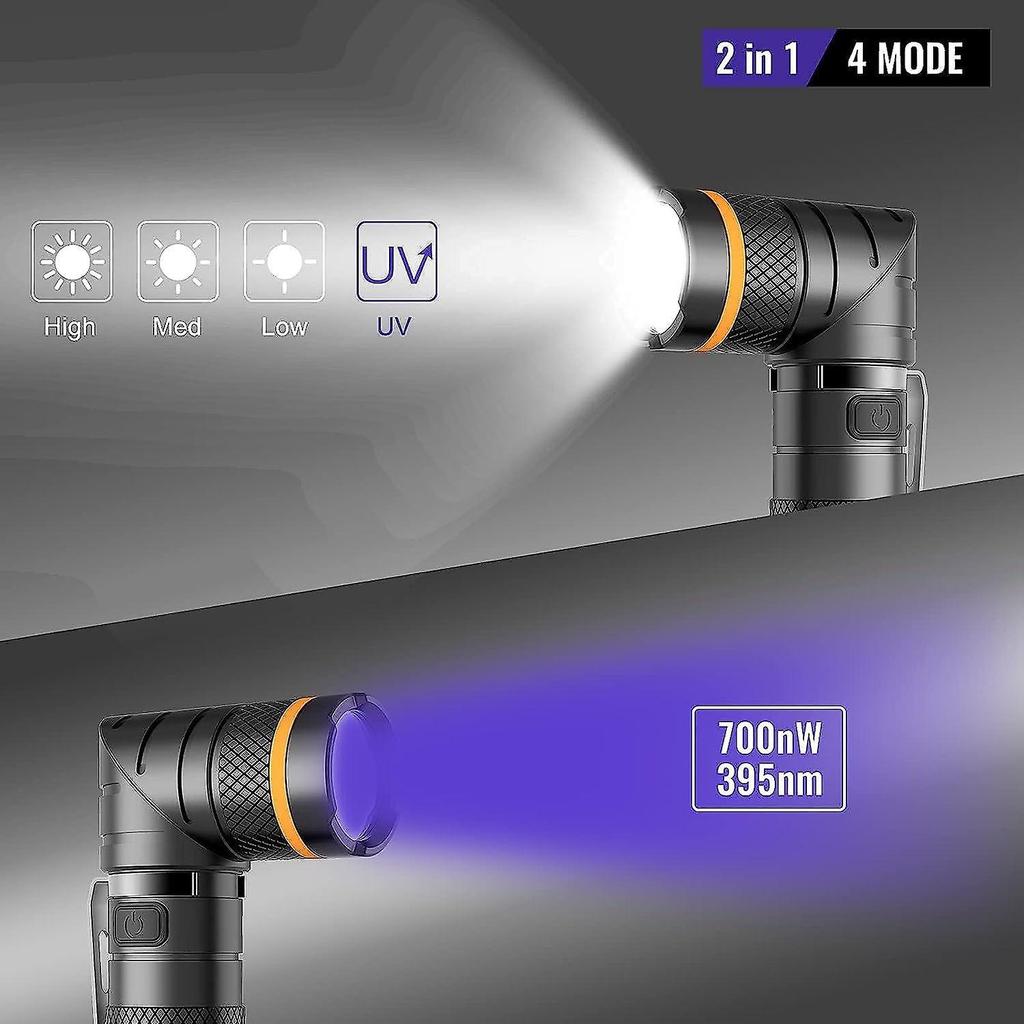 LED Torch USB C Rechargeable Handheld 2 in 1 UV Flashlight, 1000 Lumens 4 Modes Powerful Torch