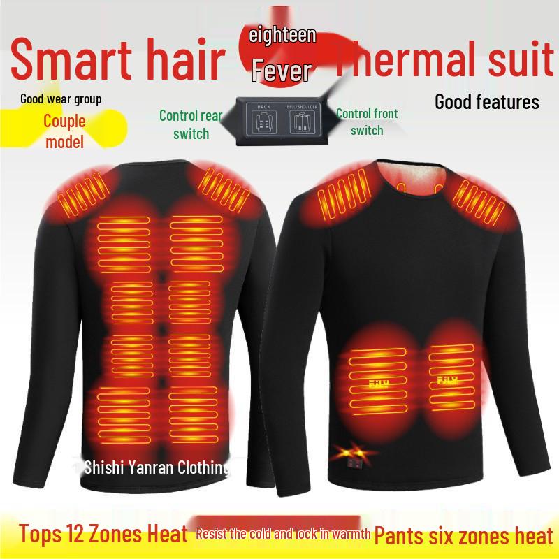 Men's Smart Heated Hoodie & Pants Set - USB Dual Control Carbon Fiber, 18-Zone Warm Cotton Outdoor Wear
