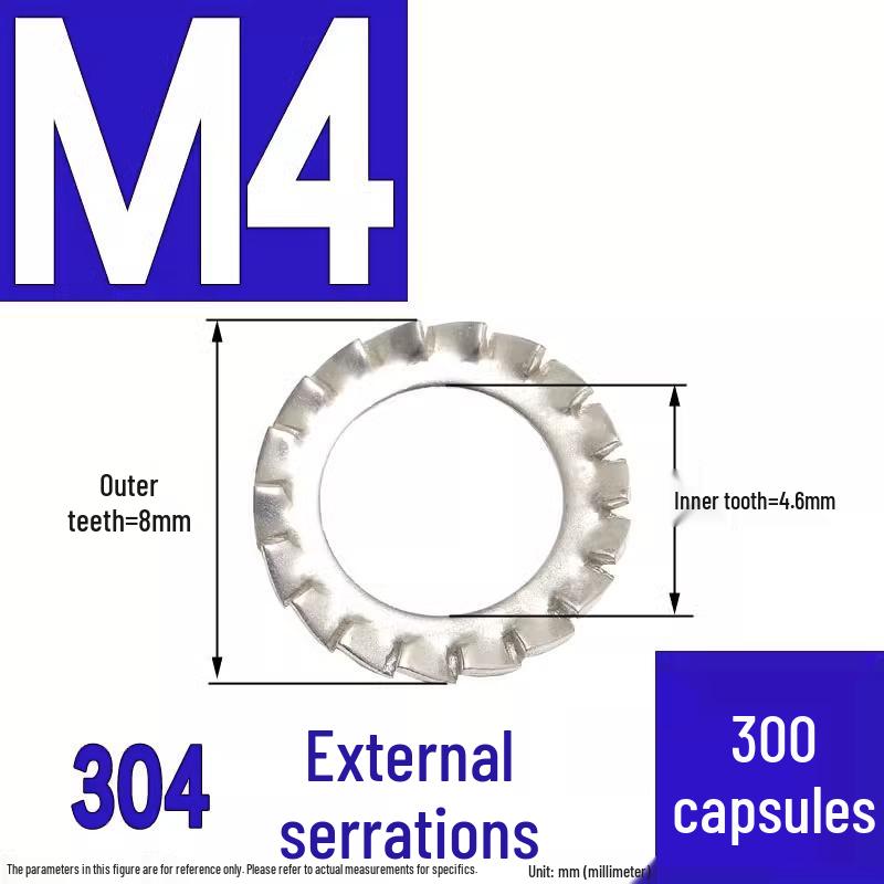 304 Stainless Steel External & Internal Tooth Lock Washer, Anti-Slip, Anti-Loosening, Size M6-M30