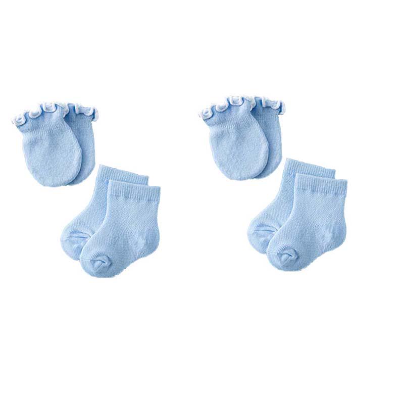 Newborn Anti Scratch Cotton Soft Baby Socks Gloves Sets Solid Color Boys Girls Mittens Suits 2 pair