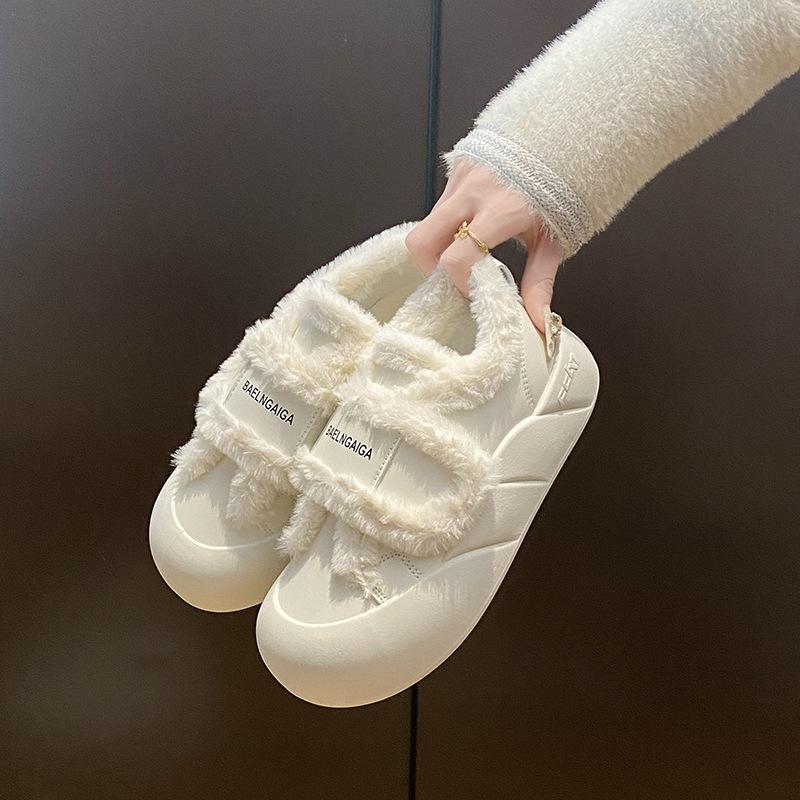 New winter women's shoes versatile casual cotton shoes trendy velvet warm little white shoes women's fluffy shoes Velcro
