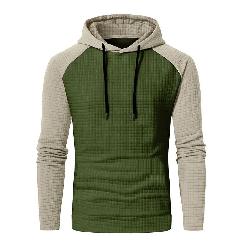 Men's Casual Patchwork Color Small Square Grid Hoodie Slim Fit Top Winter Round Neck Sweatshirts