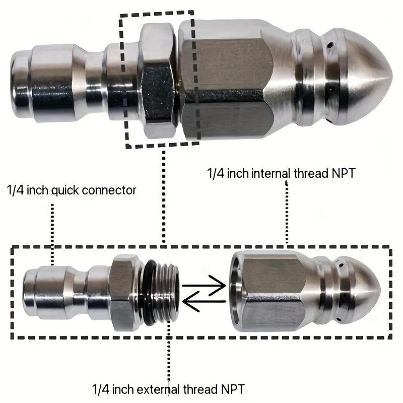 1/4 Inch Stainless Steel High-Pressure Sewer Cleaning Nozzle with 6 Jet Orifices, 5000 PSI Rated